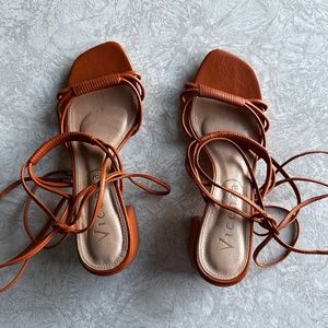 Free People Vicenza Love Struck Mango/Orange Lace Up Heels